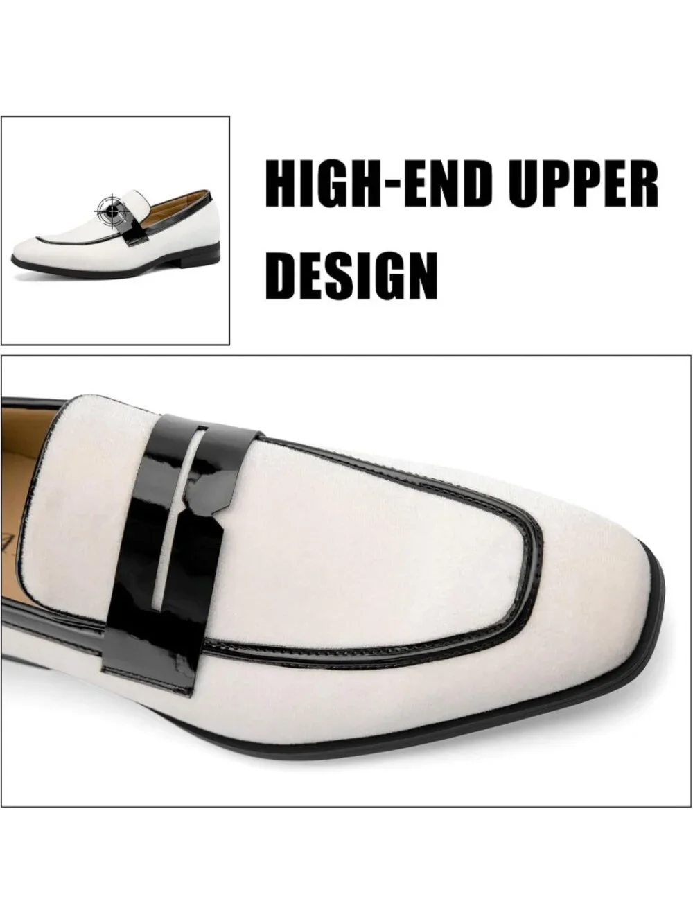 Men's White24 Rubber Velvet Loafers Low Heels Round Toe Tuxedo Wedding Shoes